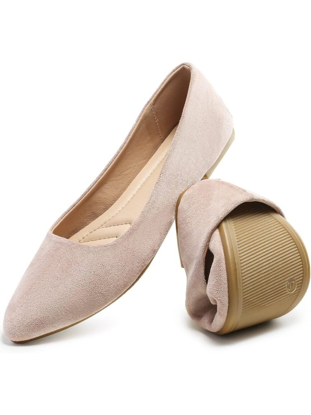 Women’s Nude Flat Comfortable Suede Pointed Toe Slip On Casual Ballet Flat Shoes